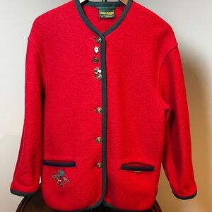 Vintage Geiger Austria Red Boiled Wool Cardigan Jacket